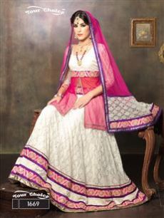 1669 White and Deep Pink Net Brasso Party Wear Lehenga Choli