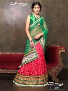 1670 Green and RoseRed Net Brasso Party Wear Lehenga Choli