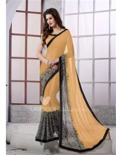 2079 Light Orange and Black Georgette Saree