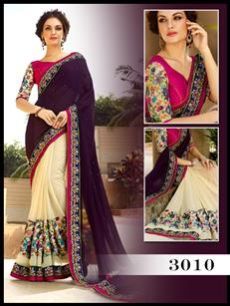 3010 Black & Off White Party Wear Saree