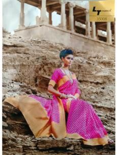 35008 Pink & Orange Bhagalpuri Saree