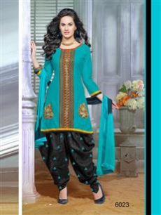 6022 Aqua Blue and Black Ladies Salwar Suit