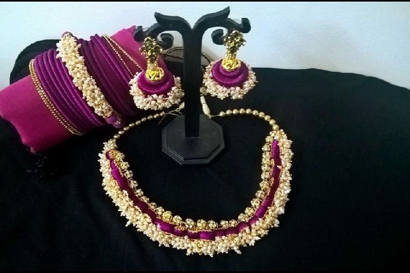 Silk Thread Necklace Set with Bangles 02