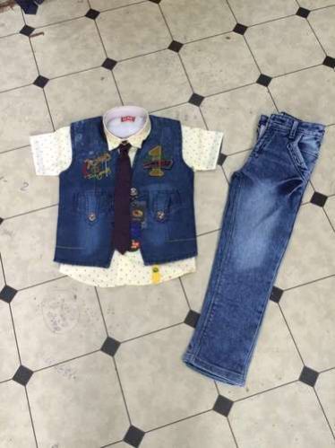 Boys Fancy Half Shirt Denim Jacket Suit 01