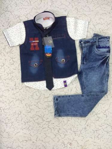 Boys Fancy Half Shirt Denim Jacket Suit 02