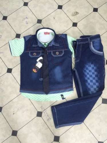 Boys Fancy Half Shirt Denim Jacket Suit 03