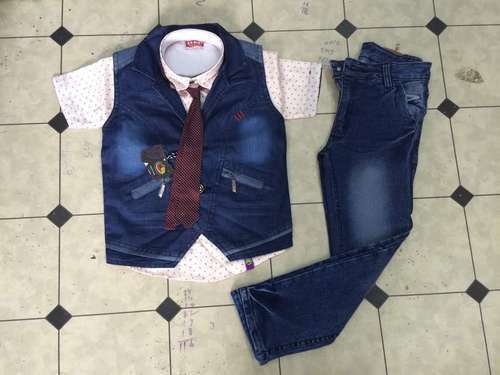 Boys Fancy Half Shirt Denim Jacket Suit 04