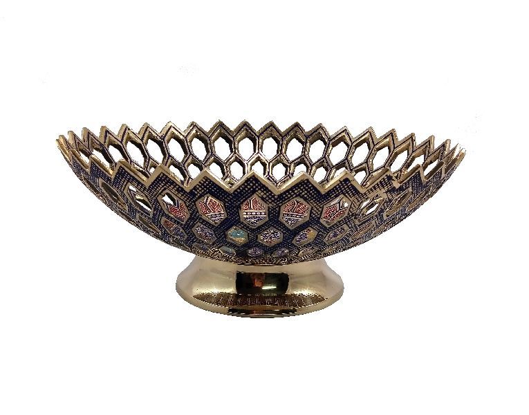 Navy Blue Brass Fruit Bowl