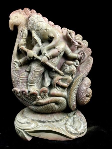 Carved Ganesha Stone Statue