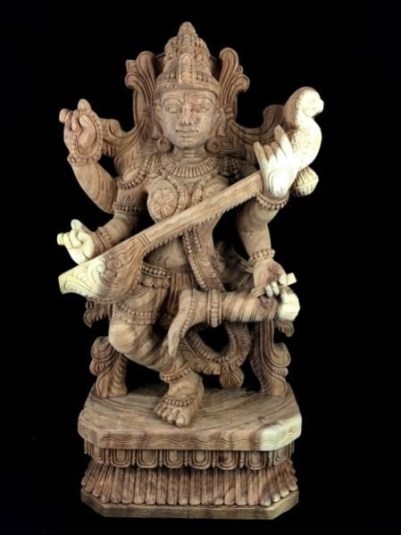 Saraswati Wooden Statue