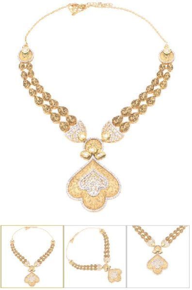 Silver Ladies CZ Matte Gold Finish Necklace 02