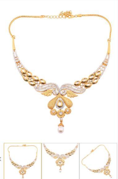 Silver Ladies CZ Matte Gold Finish Necklace 03