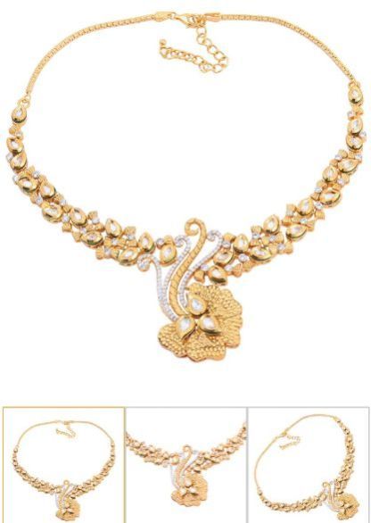 Silver Ladies CZ Matte Gold Finish Necklace 04