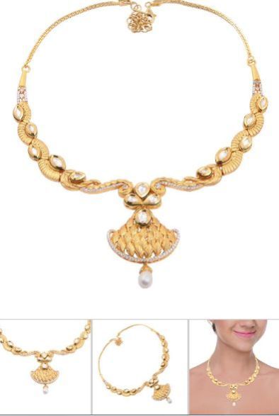 Silver Ladies CZ Matte Gold Finish Necklace 06