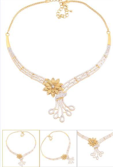 Silver Ladies CZ Matte Gold Finish Necklace 08