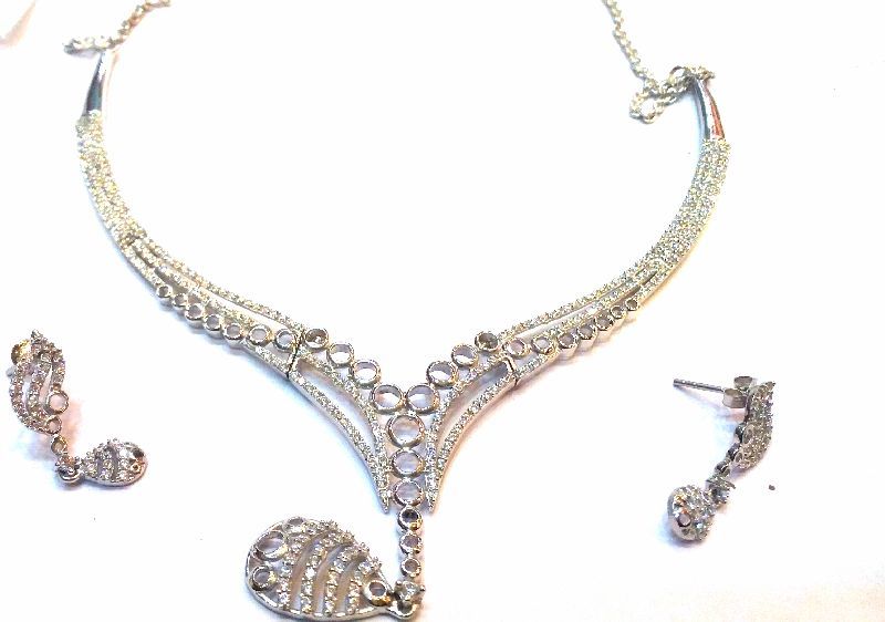 Silver Ladies CZ Necklace Set 04