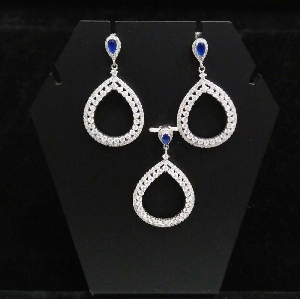 Silver Ladies CZ Pendant Set 06