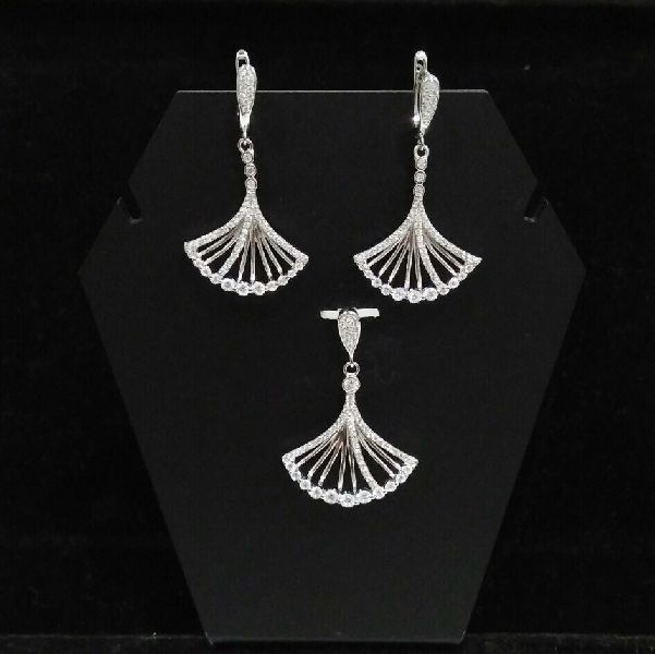 Silver Ladies CZ Pendant Set 09