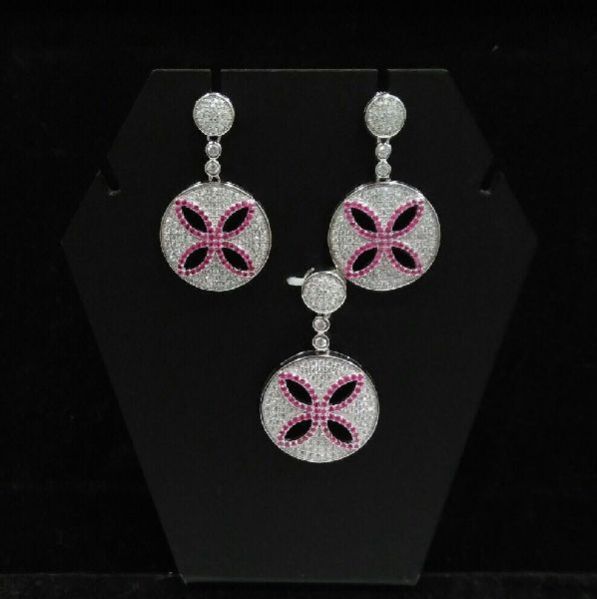 Silver Ladies CZ Pendant Set 11