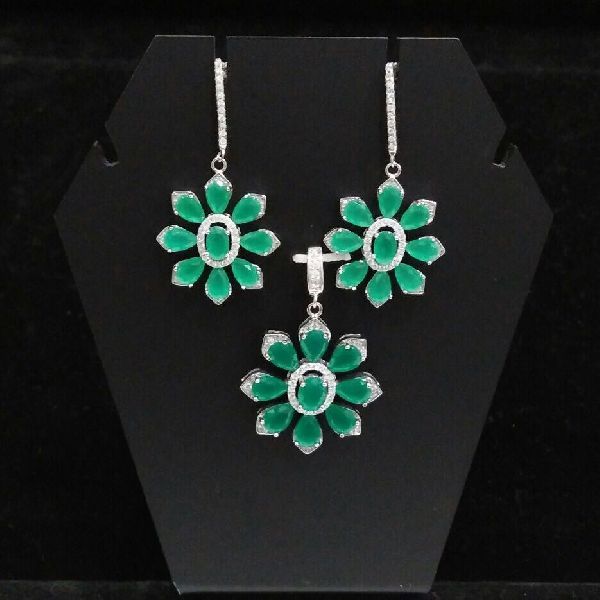 Silver Ladies CZ Pendant Set 14