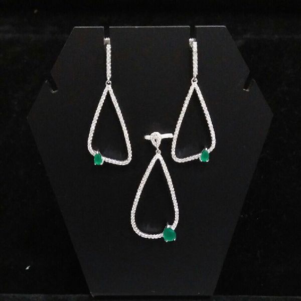 Silver Ladies CZ Pendant Set 16