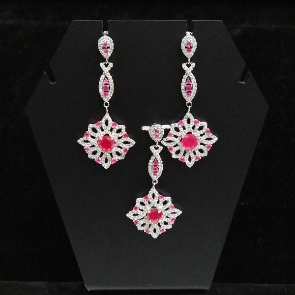 Silver Ladies CZ Pendant Set 17