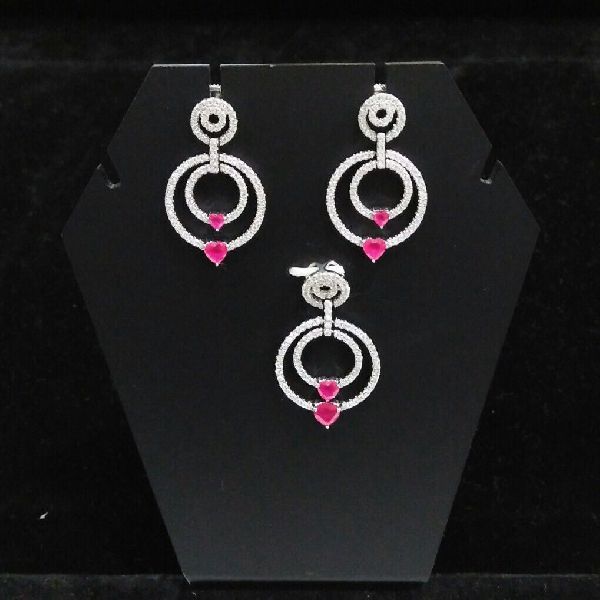 Silver Ladies CZ Pendant Set 19