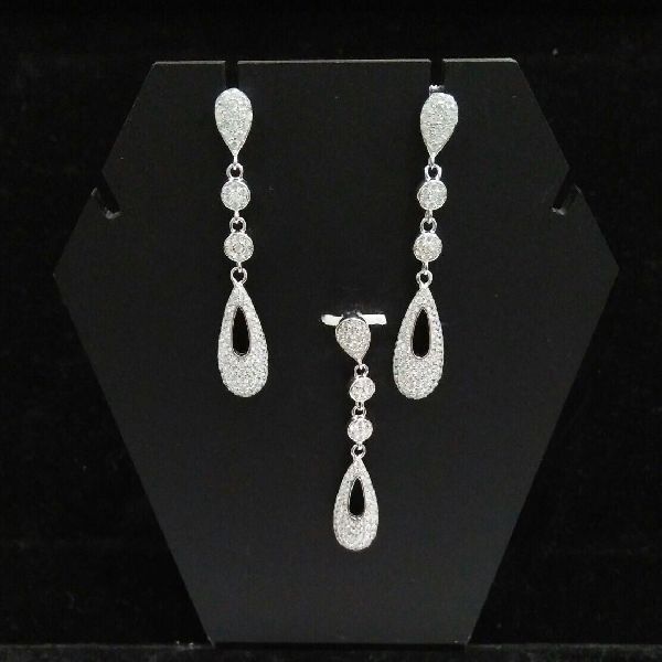 Silver Ladies CZ Pendant Set 20