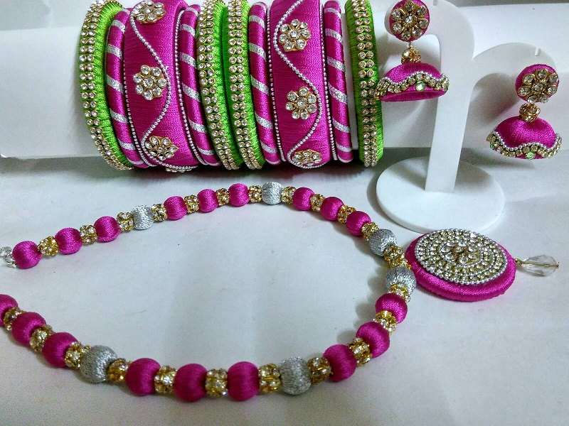 Silk Thread Pendant Set with Bangles 01