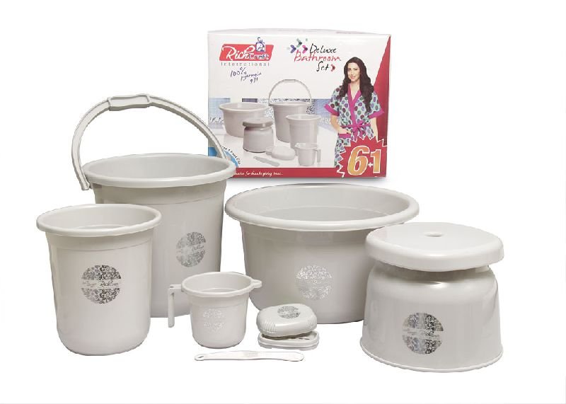 6 + 1 Pcs White Delux Bathroom Set