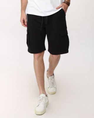 Jet Black Fleece Cargo Pocket Shorts