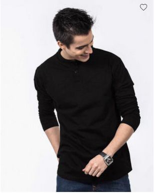 Jet Black Henley Full Sleeve T-Shirt