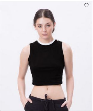 Jet Black-White Contrast Rib Tank Top