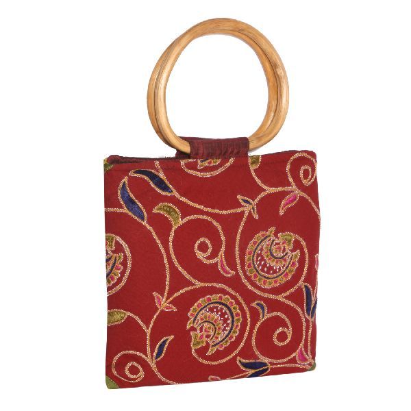 Wooden Handle Embroidered Handbags