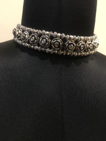 Oxidized Silver Choker Necklace 02