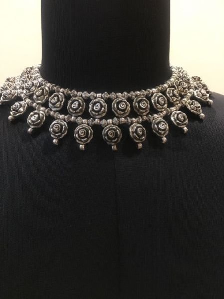 Oxidized Silver Choker Necklace 04