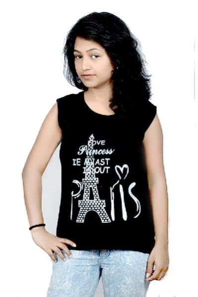 Girls Round Neck Cut Sleeves T-Shirt 01