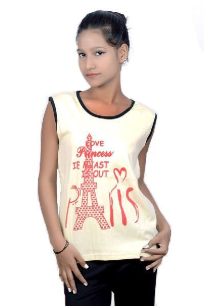 Girls Round Neck Cut Sleeves T-Shirt 02