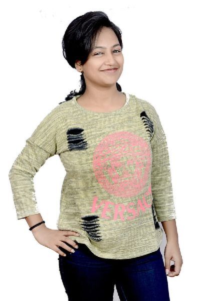 Girls Round Neck Shade Printed T-Shirt 01