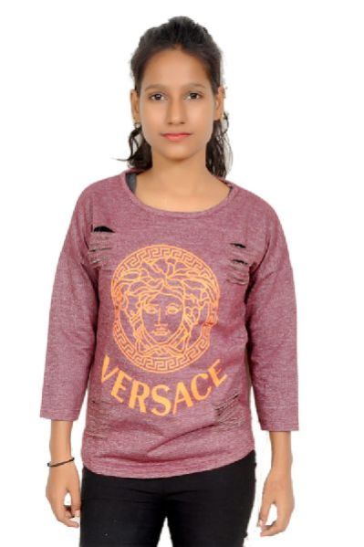 Girls Round Neck Shade Printed T-Shirt 05