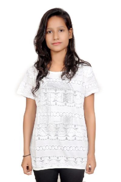 Girls White Printed Tunic 01