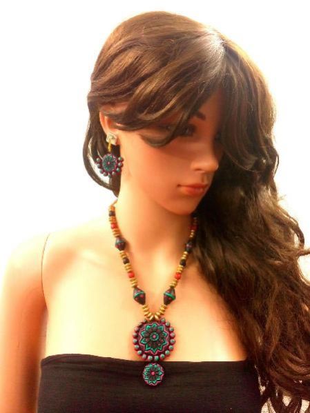 Handmade Terracotta Pendant Necklace Set 02