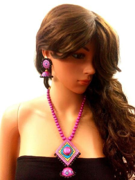 Handmade Terracotta Pendant Necklace Set 05