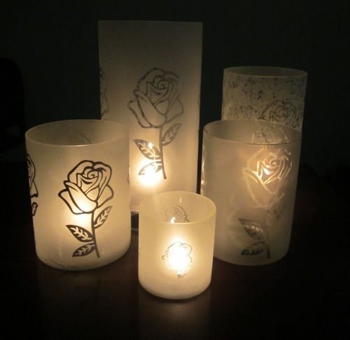 Rose Flower Printed Glass Hurricanes 01