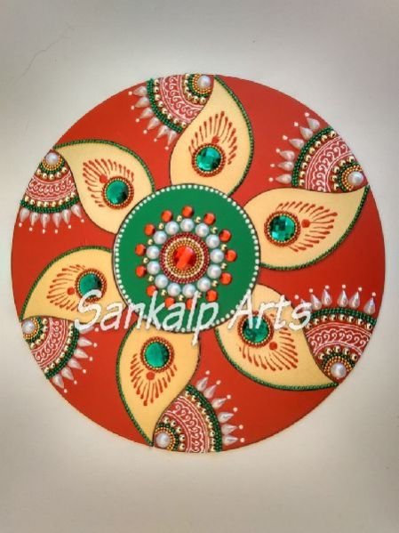 Wooden Base Rangoli Set Round