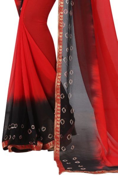 Black Red Bandhani Chiffon Saree 02