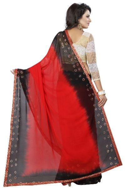 Black Red Bandhani Chiffon Saree 04