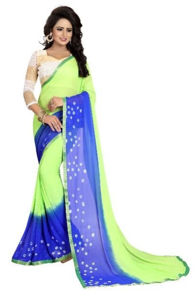 Green Blue Bandhani Chiffon Saree 01