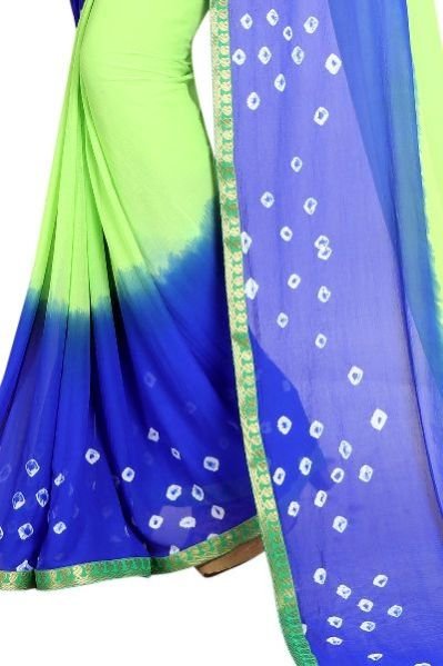 Green Blue Bandhani Chiffon Saree 02