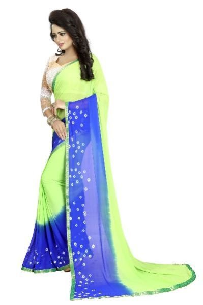 Green Blue Bandhani Chiffon Saree 03
